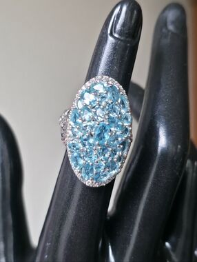 D'Joy Blue Apatite Gemstone Eternal Ring Rhodium Over Sterling Silver 925